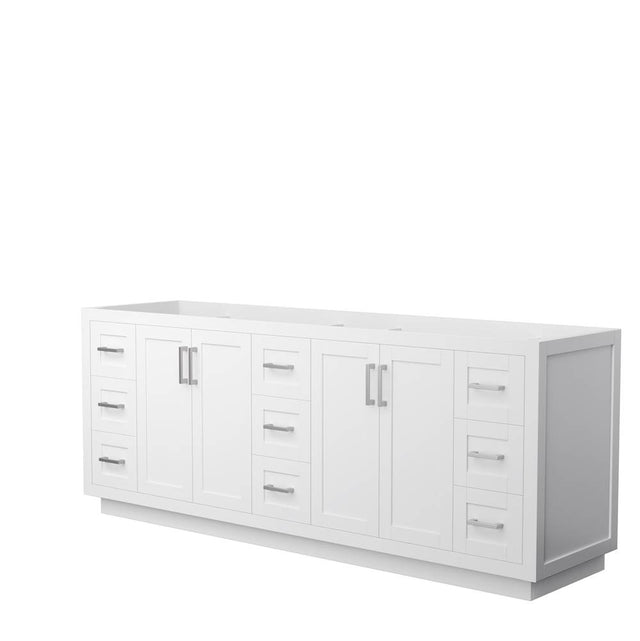 Wyndham Collection - Miranda 84 Inch Double Bathroom Vanity in White, No Countertop, No Sink, Brushed Nickel Trim