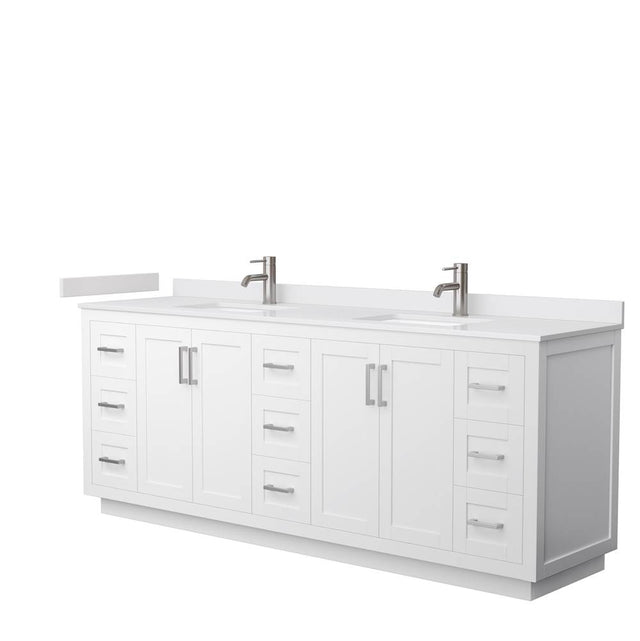 Wyndham Collection - Miranda 84 Inch Double Bathroom Vanity in White, White Cultured Marble Countertop, Undermount Square Sinks, Brushed Nickel Trim