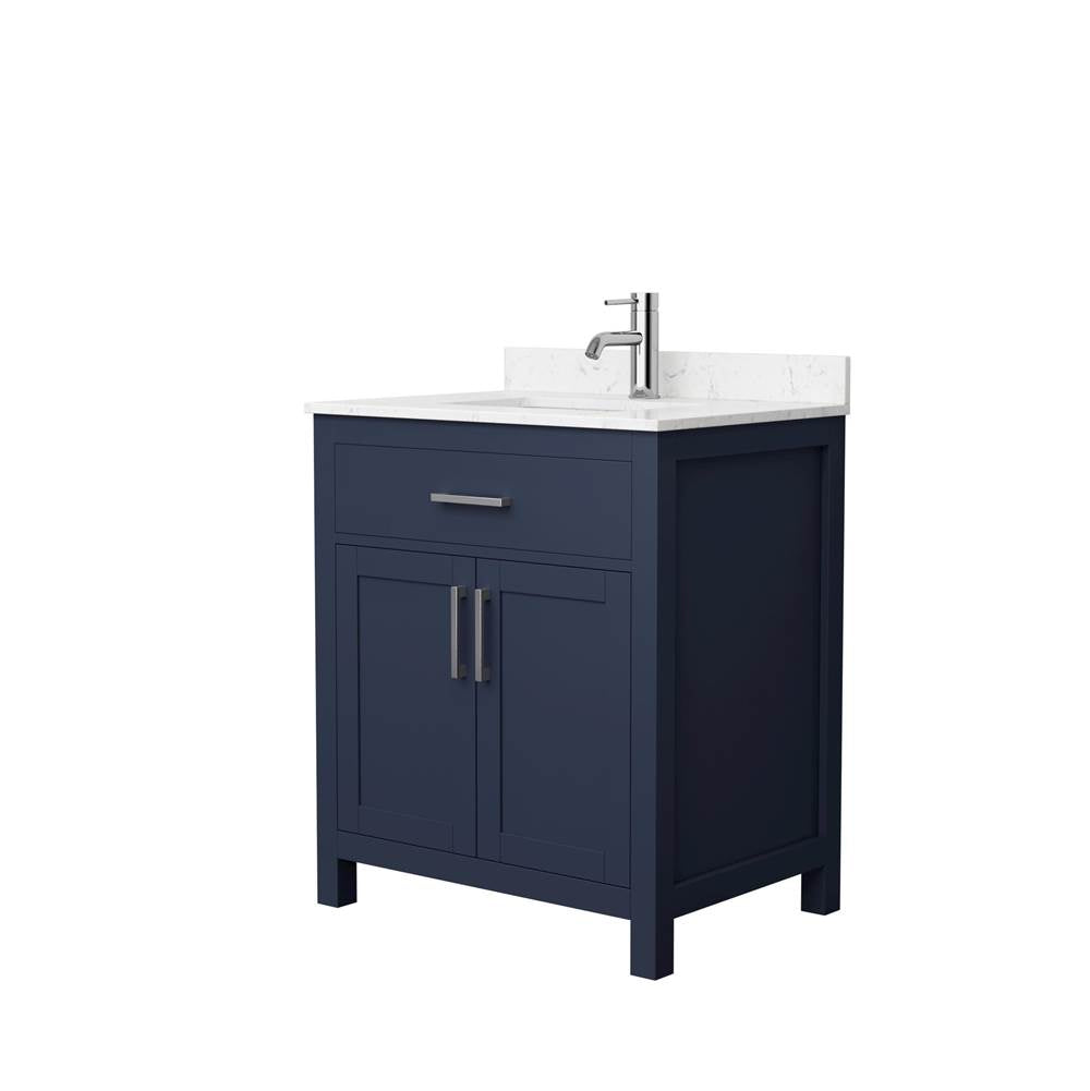 Wyndham Collection - Beckett 30 Inch Single Bathroom Vanity in Dark Blue, Carrara Cultured Marble Countertop, Undermount Square Sink, Brushed Nickel Trim