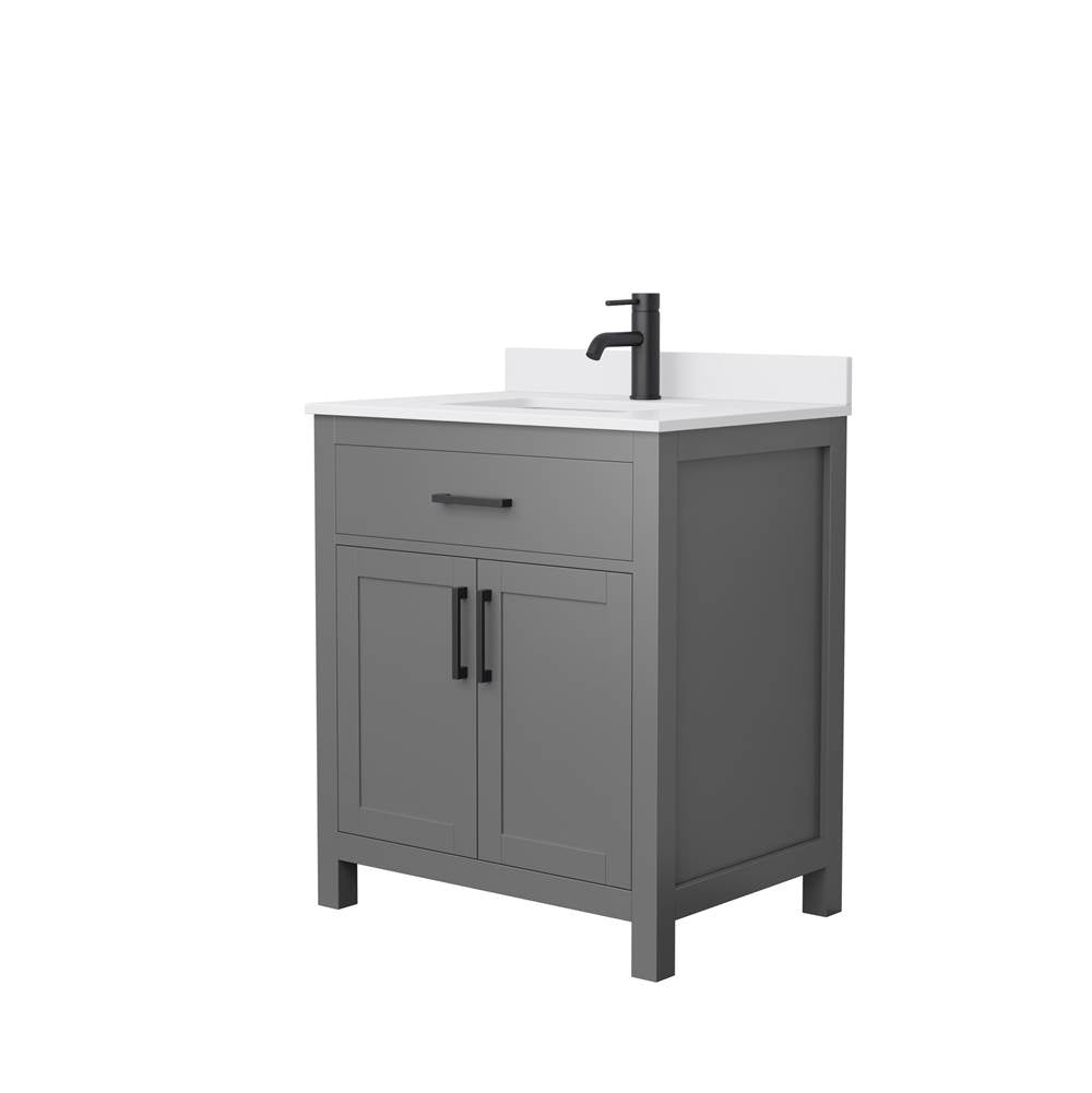 Wyndham Collection - Beckett 30 Inch Single Bathroom Vanity in Dark Gray, White Cultured Marble Countertop, Undermount Square Sink, Matte Black Trim