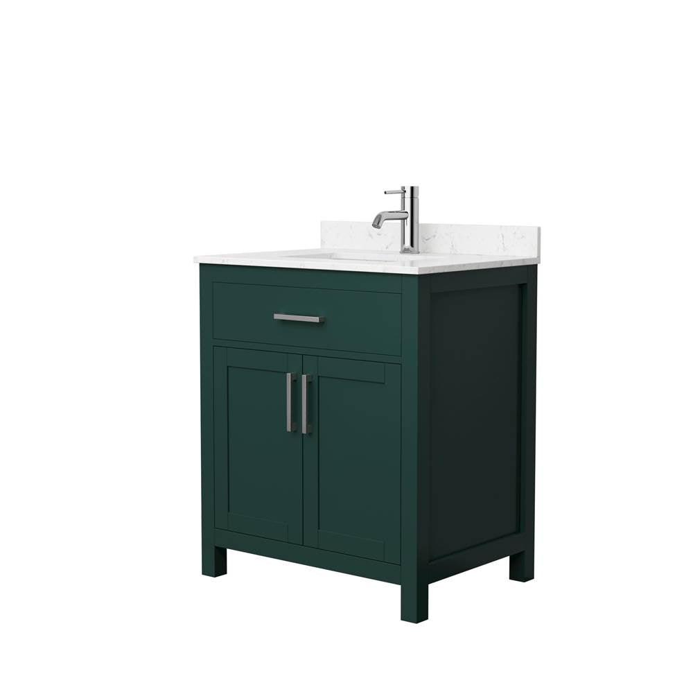 Wyndham Collection - Beckett 30 Inch Single Bathroom Vanity in Green, Carrara Cultured Marble Countertop, Undermount Square Sink, Brushed Nickel Trim