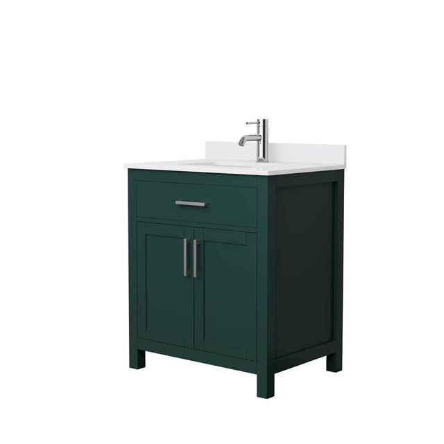 Wyndham Collection - Beckett 30 Inch Single Bathroom Vanity in Green, White Cultured Marble Countertop, Undermount Square Sink, Brushed Nickel Trim