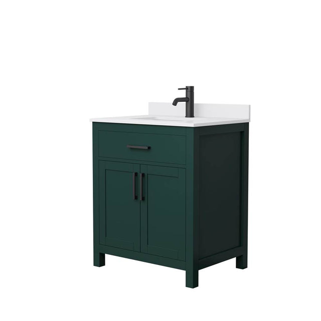 Wyndham Collection - Beckett 30 Inch Single Bathroom Vanity in Green, White Cultured Marble Countertop, Undermount Square Sink, Matte Black Trim