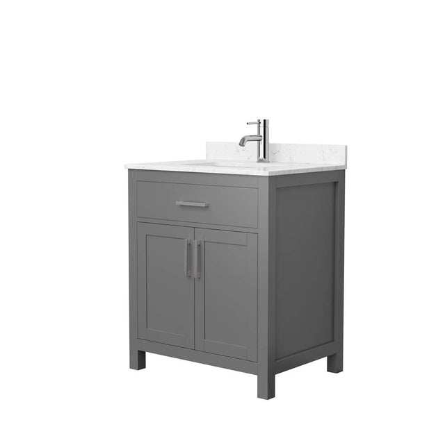 Wyndham Collection - Beckett 30 Inch Single Bathroom Vanity in Dark Gray, Carrara Cultured Marble Countertop, Undermount Square Sink, Brushed Nickel Trim