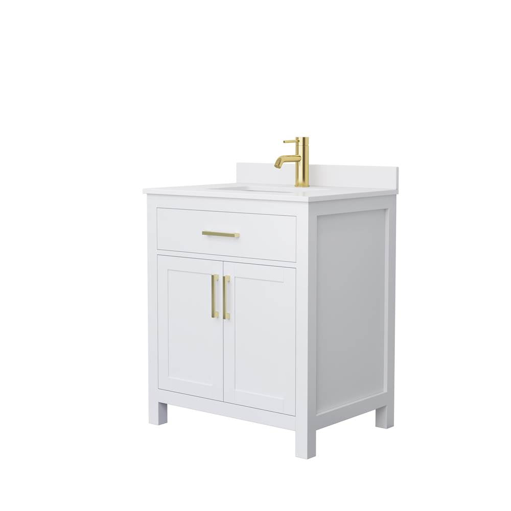Wyndham Collection - Beckett 30 Inch Single Bathroom Vanity in White, White Cultured Marble Countertop, Undermount Square Sink, Brushed Gold Trim