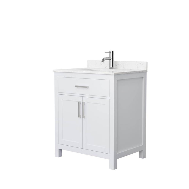 Wyndham Collection - Beckett 30 Inch Single Bathroom Vanity in White, Carrara Cultured Marble Countertop, Undermount Square Sink, Brushed Nickel Trim