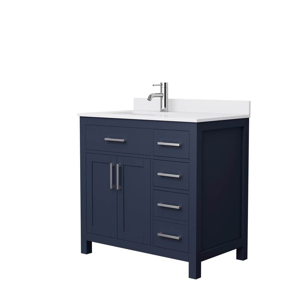 Wyndham Collection - Beckett 36 Inch Single Bathroom Vanity in Dark Blue, White Cultured Marble Countertop, Undermount Square Sink, Brushed Nickel Trim