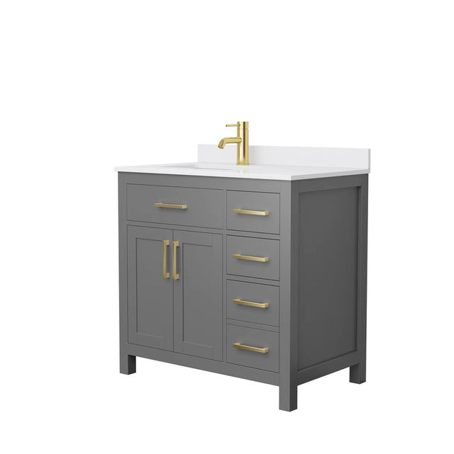 Wyndham Collection - Beckett 36 Inch Single Bathroom Vanity in Dark Gray, White Cultured Marble Countertop, Undermount Square Sink, Brushed Gold Trim