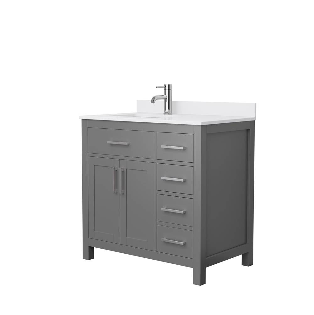Wyndham Collection - Beckett 36 Inch Single Bathroom Vanity in Dark Gray, White Cultured Marble Countertop, Undermount Square Sink, Brushed Nickel Trim