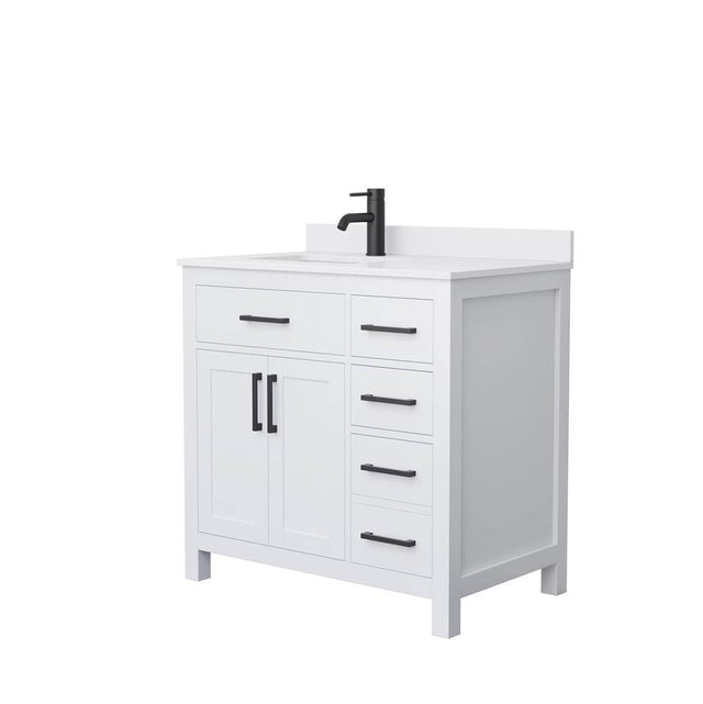 Wyndham Collection - Beckett 36 Inch Single Bathroom Vanity in White, White Cultured Marble Countertop, Undermount Square Sink, Matte Black Trim