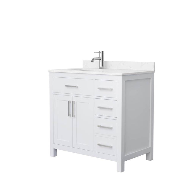 Wyndham Collection - Beckett 36 Inch Single Bathroom Vanity in White, Carrara Cultured Marble Countertop, Undermount Square Sink, Brushed Nickel Trim