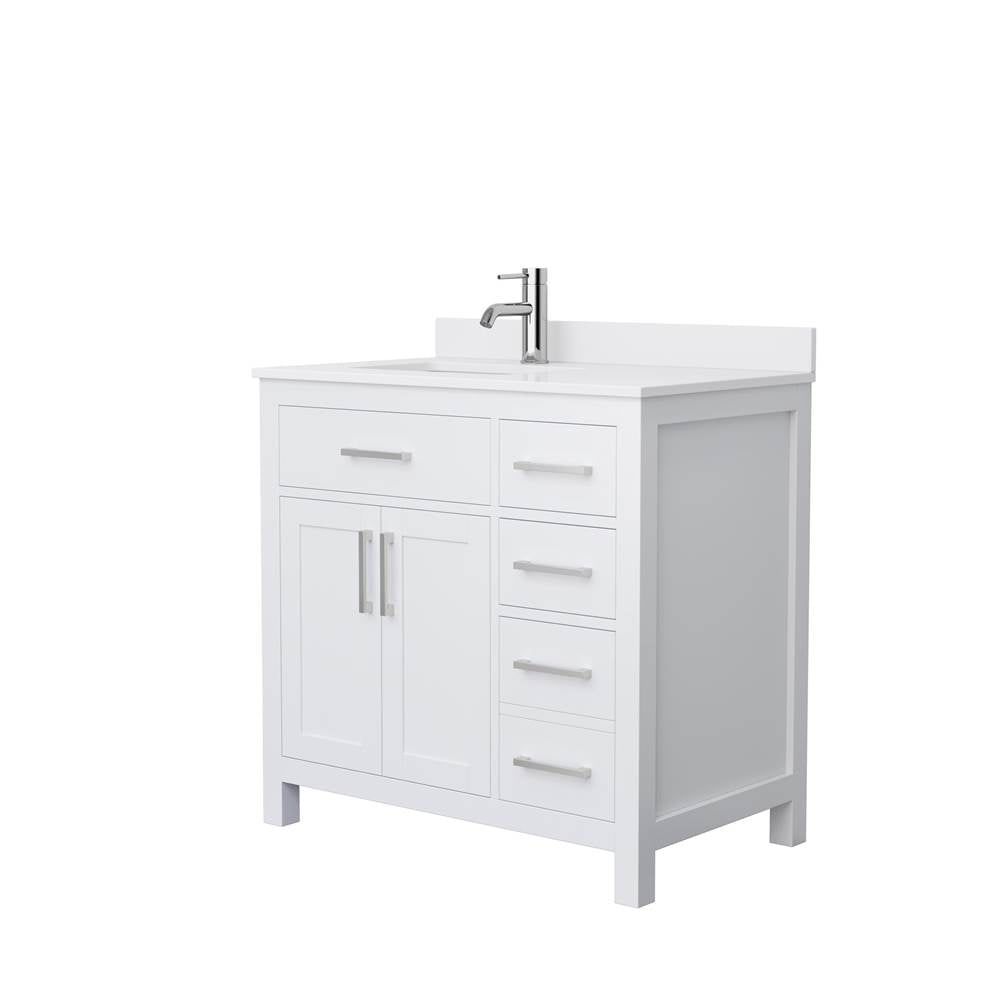 Wyndham Collection - Beckett 36 Inch Single Bathroom Vanity in White, White Cultured Marble Countertop, Undermount Square Sink, Brushed Nickel Trim
