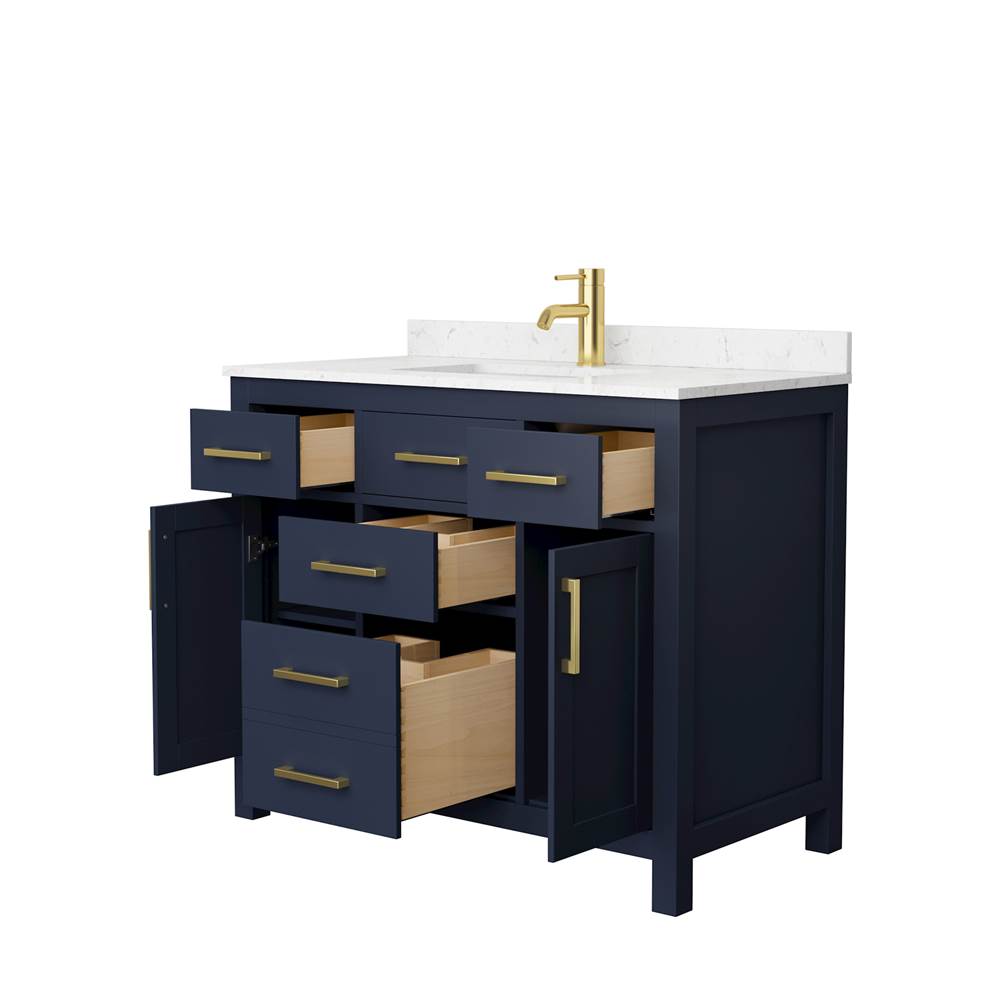 Beckett 42 Inch Single Bathroom Vanity in Dark Blue, Carrara Cultured Marble Countertop, Undermount Square Sink, No Mirror