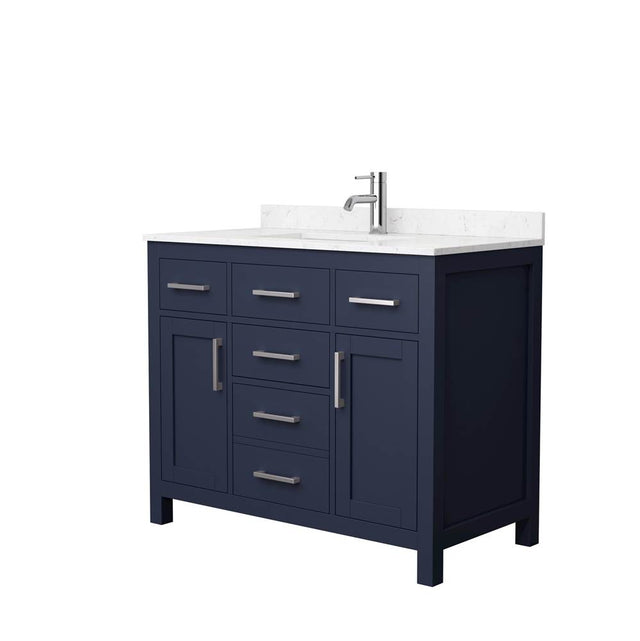Wyndham Collection - Beckett 42 Inch Single Bathroom Vanity in Dark Blue, Carrara Cultured Marble Countertop, Undermount Square Sink, Brushed Nickel Trim