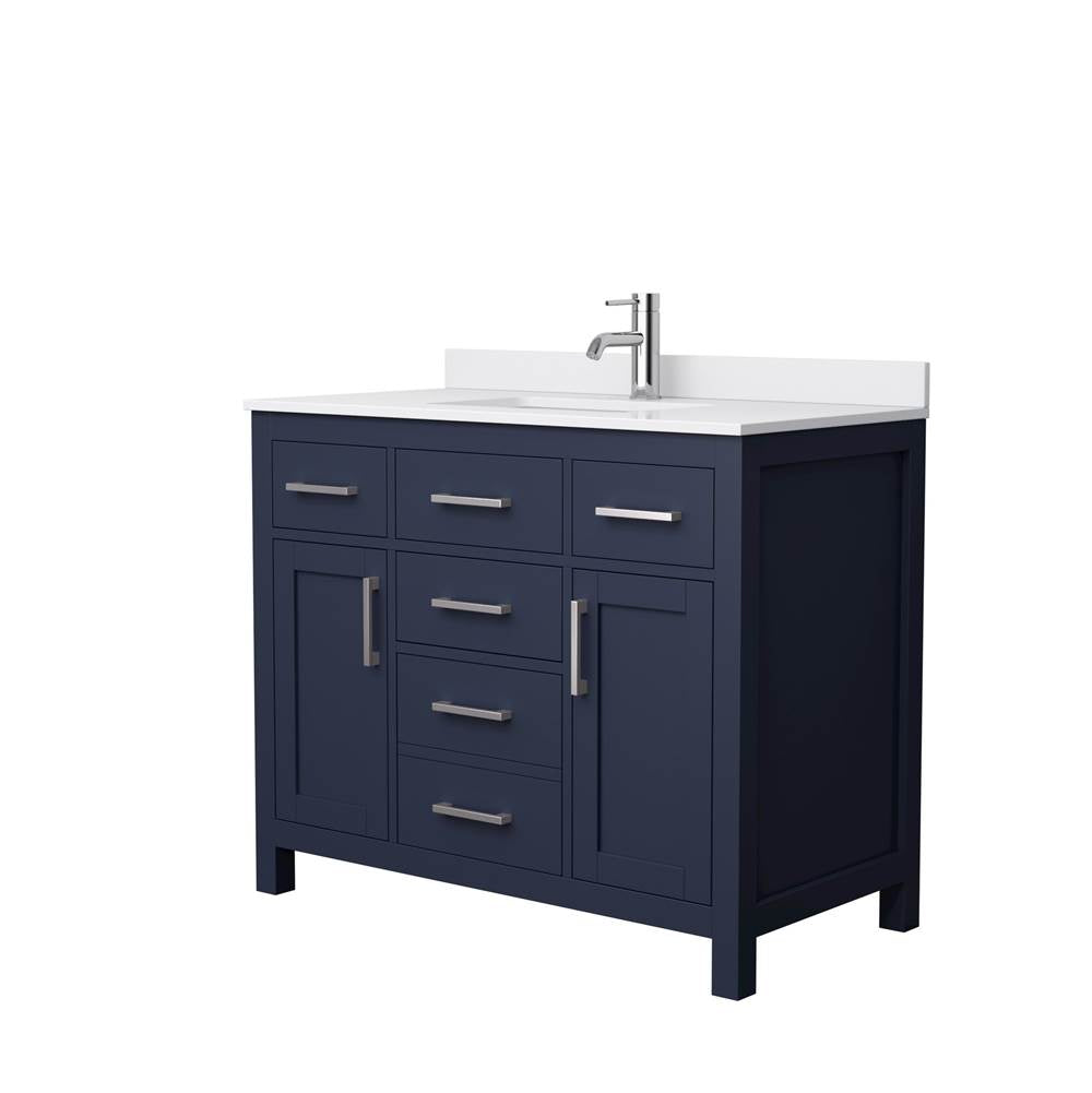 Wyndham Collection - Beckett 42 Inch Single Bathroom Vanity in Dark Blue, White Cultured Marble Countertop, Undermount Square Sink, Brushed Nickel Trim