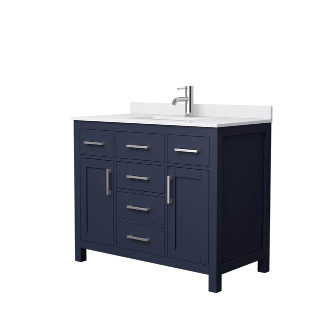 Wyndham Collection - Beckett 42 Inch Single Bathroom Vanity in Dark Blue, White Cultured Marble Countertop, Undermount Square Sink, Brushed Nickel Trim