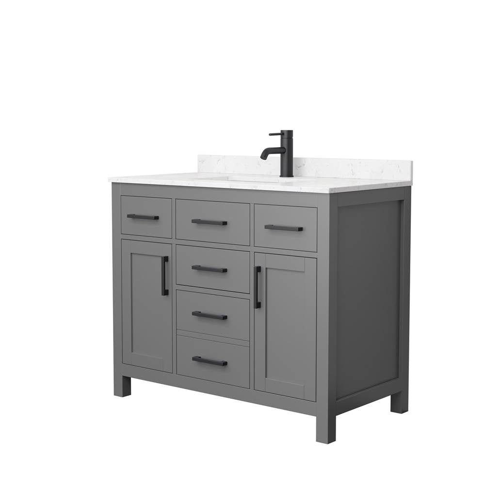 Wyndham Collection - Beckett 42 Inch Single Bathroom Vanity in Dark Gray, Carrara Cultured Marble Countertop, Undermount Square Sink, Matte Black Trim