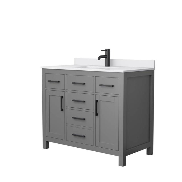 Wyndham Collection - Beckett 42 Inch Single Bathroom Vanity in Dark Gray, White Cultured Marble Countertop, Undermount Square Sink, Matte Black Trim