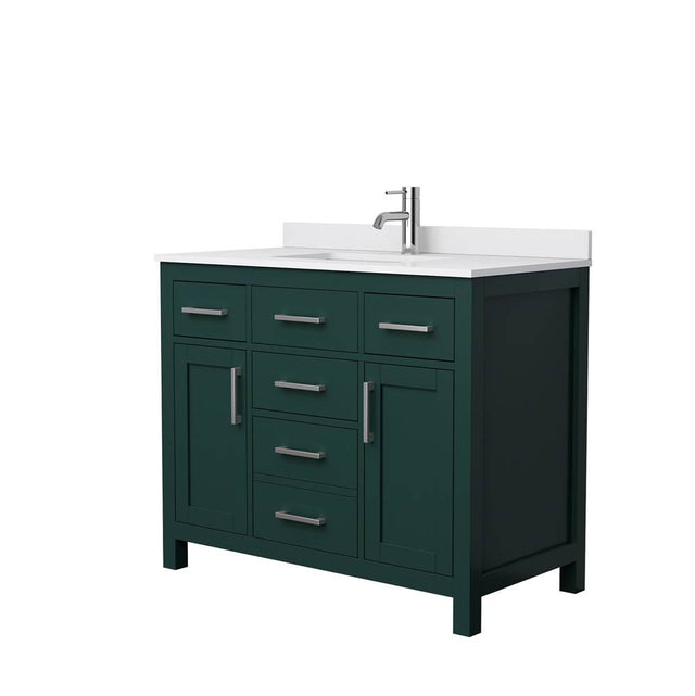 Wyndham Collection - Beckett 42 Inch Single Bathroom Vanity in Green, White Cultured Marble Countertop, Undermount Square Sink, Brushed Nickel Trim