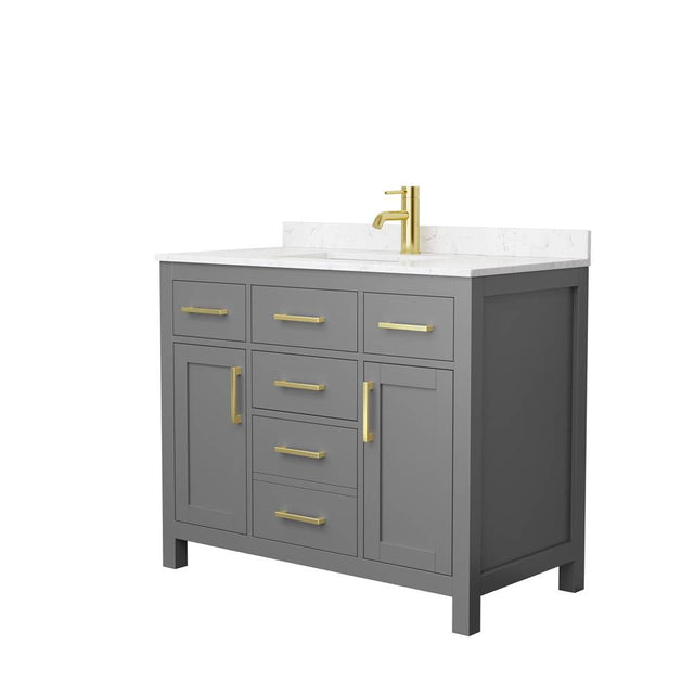 Wyndham Collection - Beckett 42 Inch Single Bathroom Vanity in Dark Gray, Carrara Cultured Marble Countertop, Undermount Square Sink, Brushed Gold Trim