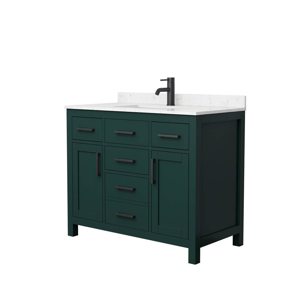 Wyndham Collection - Beckett 42 Inch Single Bathroom Vanity in Green, Carrara Cultured Marble Countertop, Undermount Square Sink, Matte Black Trim