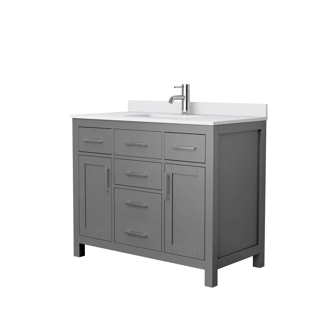 Wyndham Collection - Beckett 42 Inch Single Bathroom Vanity in Dark Gray, White Cultured Marble Countertop, Undermount Square Sink, No Mirror