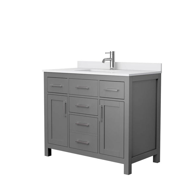 Wyndham Collection - Beckett 42 Inch Single Bathroom Vanity in Dark Gray, White Cultured Marble Countertop, Undermount Square Sink, No Mirror