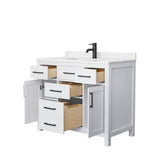 Beckett 42 Inch Single Bathroom Vanity in White, Carrara Cultured Marble Countertop, Undermount Square Sink, Matte Black Trim