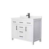 Wyndham Collection - Beckett 42 Inch Single Bathroom Vanity in White, Carrara Cultured Marble Countertop, Undermount Square Sink, Matte Black Trim