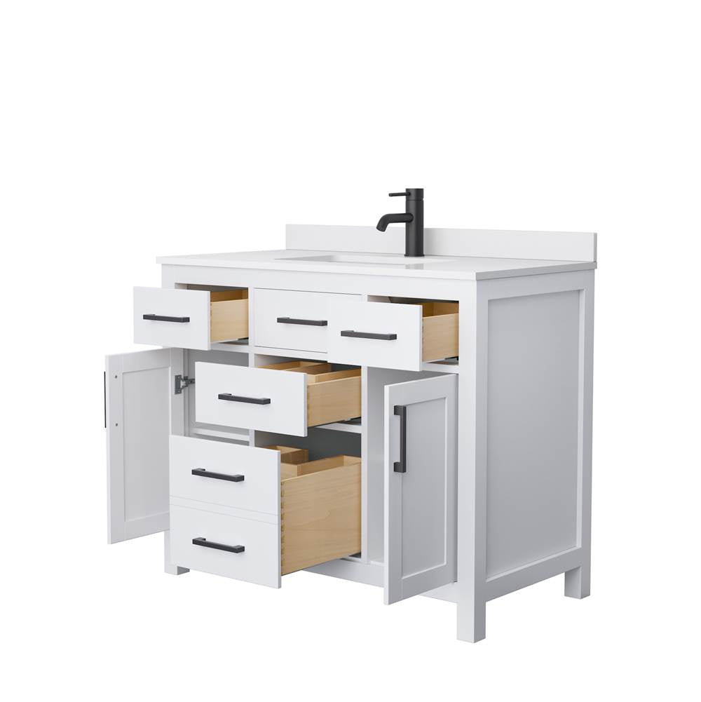 Beckett 42 Inch Single Bathroom Vanity in White, White Cultured Marble Countertop, Undermount Square Sink, Matte Black Trim