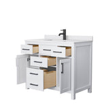 Beckett 42 Inch Single Bathroom Vanity in White, White Cultured Marble Countertop, Undermount Square Sink, Matte Black Trim