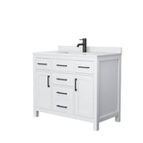 Wyndham Collection - Beckett 42 Inch Single Bathroom Vanity in White, White Cultured Marble Countertop, Undermount Square Sink, Matte Black Trim