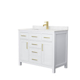 Wyndham Collection - Beckett 42 Inch Single Bathroom Vanity in White, Carrara Cultured Marble Countertop, Undermount Square Sink, Brushed Gold Trim