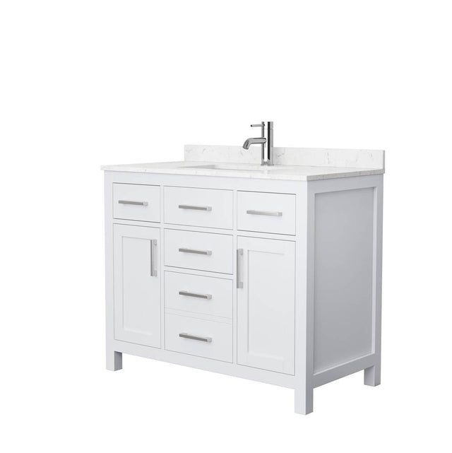 Wyndham Collection - Beckett 42 Inch Single Bathroom Vanity in White, Carrara Cultured Marble Countertop, Undermount Square Sink, No Mirror