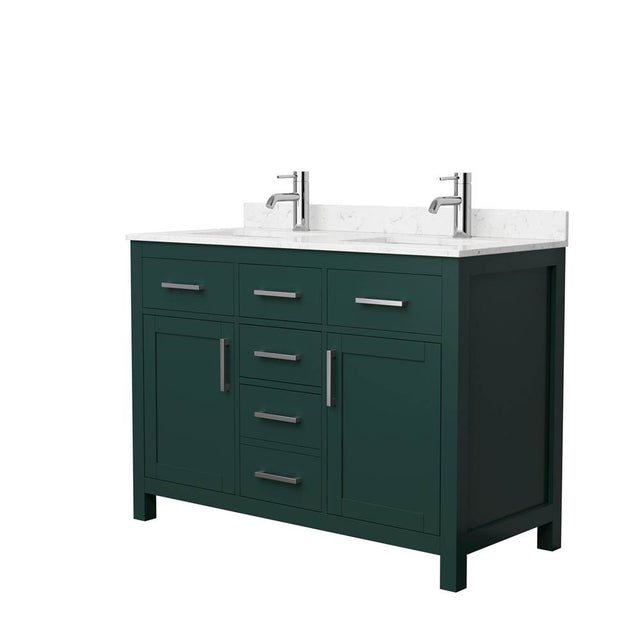 Wyndham Collection - Beckett 48 Inch Double Bathroom Vanity in Green, Carrara Cultured Marble Countertop, Undermount Square Sinks, Brushed Nickel Trim