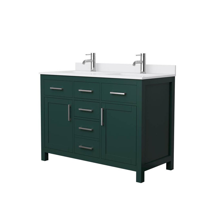 Wyndham Collection - Beckett 48 Inch Double Bathroom Vanity in Green, White Cultured Marble Countertop, Undermount Square Sinks, Brushed Nickel Trim
