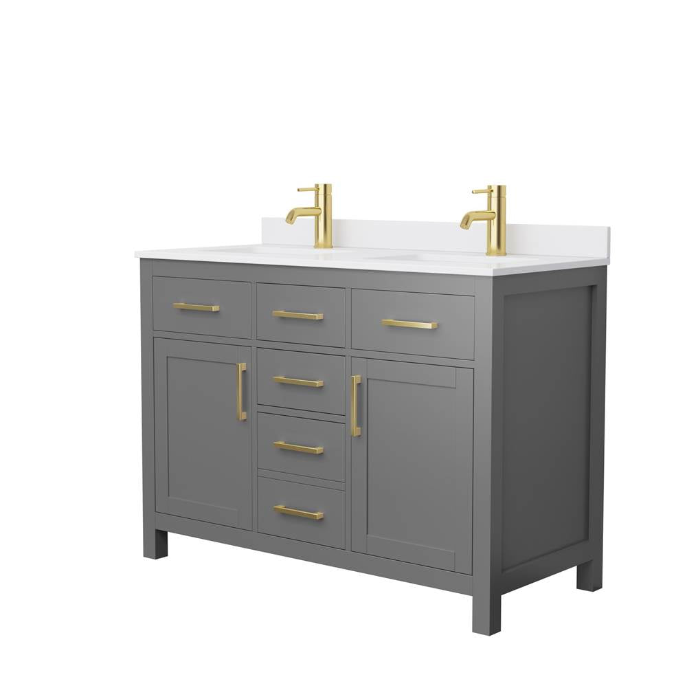 Wyndham Collection - Beckett 48 Inch Double Bathroom Vanity in Dark Gray, White Cultured Marble Countertop, Undermount Square Sinks, Brushed Gold Trim