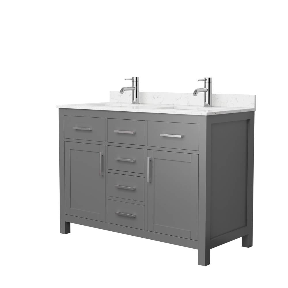 Wyndham Collection - Beckett 48 Inch Double Bathroom Vanity in Dark Gray, Carrara Cultured Marble Countertop, Undermount Square Sinks, Brushed Nickel Trim