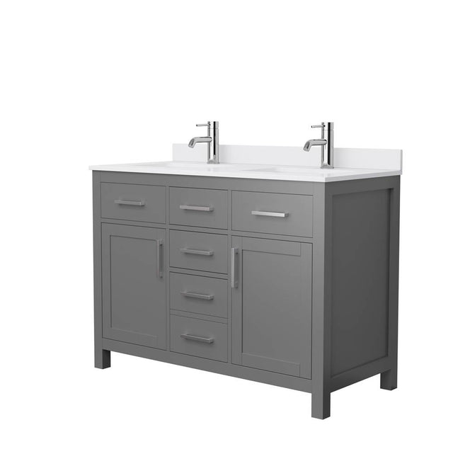 Wyndham Collection - Beckett 48 Inch Double Bathroom Vanity in Dark Gray, White Cultured Marble Countertop, Undermount Square Sinks, Brushed Nickel Trim