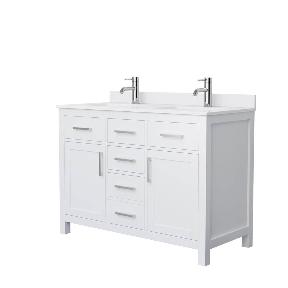Wyndham Collection - Beckett 48 Inch Double Bathroom Vanity in White, White Cultured Marble Countertop, Undermount Square Sinks, Brushed Nickel Trim