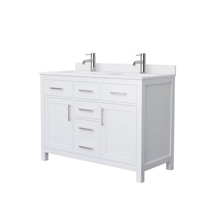 Wyndham Collection - Beckett 48 Inch Double Bathroom Vanity in White, White Cultured Marble Countertop, Undermount Square Sinks, Brushed Nickel Trim