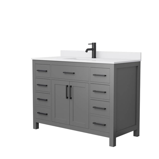 Wyndham Collection - Beckett 48 Inch Single Bathroom Vanity in Dark Gray, White Cultured Marble Countertop, Undermount Square Sink, Matte Black Trim
