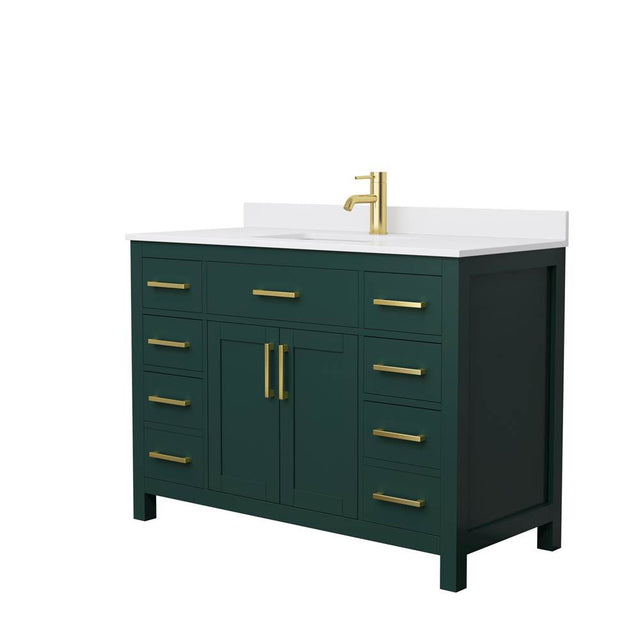 Wyndham Collection - Beckett 48 Inch Single Bathroom Vanity in Green, White Cultured Marble Countertop, Undermount Square Sink, Brushed Gold Trim