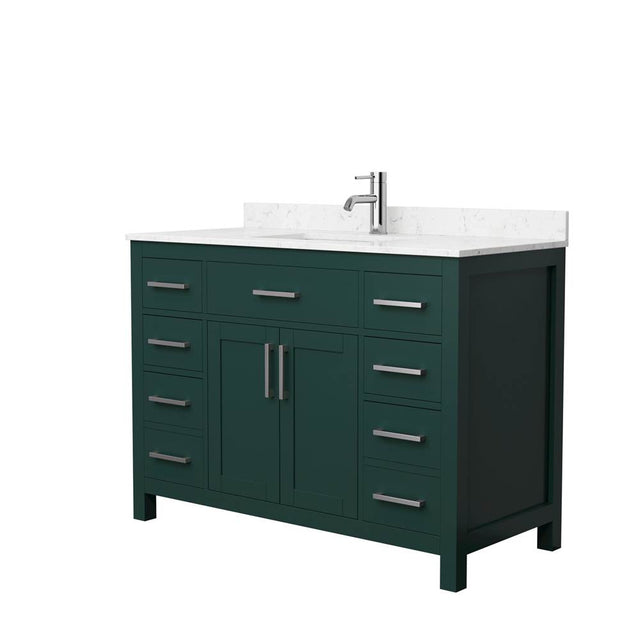 Wyndham Collection - Beckett 48 Inch Single Bathroom Vanity in Green, Carrara Cultured Marble Countertop, Undermount Square Sink, Brushed Nickel Trim