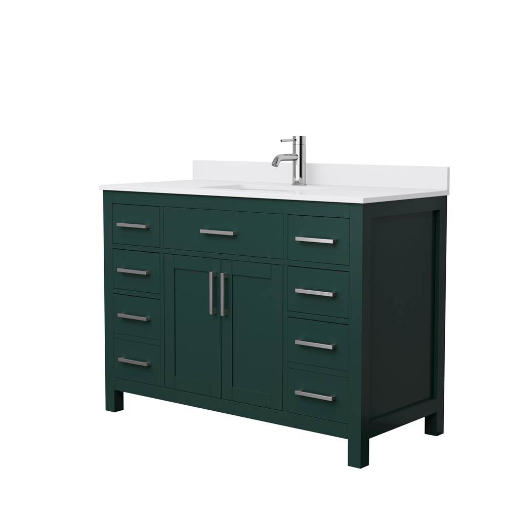Wyndham Collection - Beckett 48 Inch Single Bathroom Vanity in Green, White Cultured Marble Countertop, Undermount Square Sink, Brushed Nickel Trim