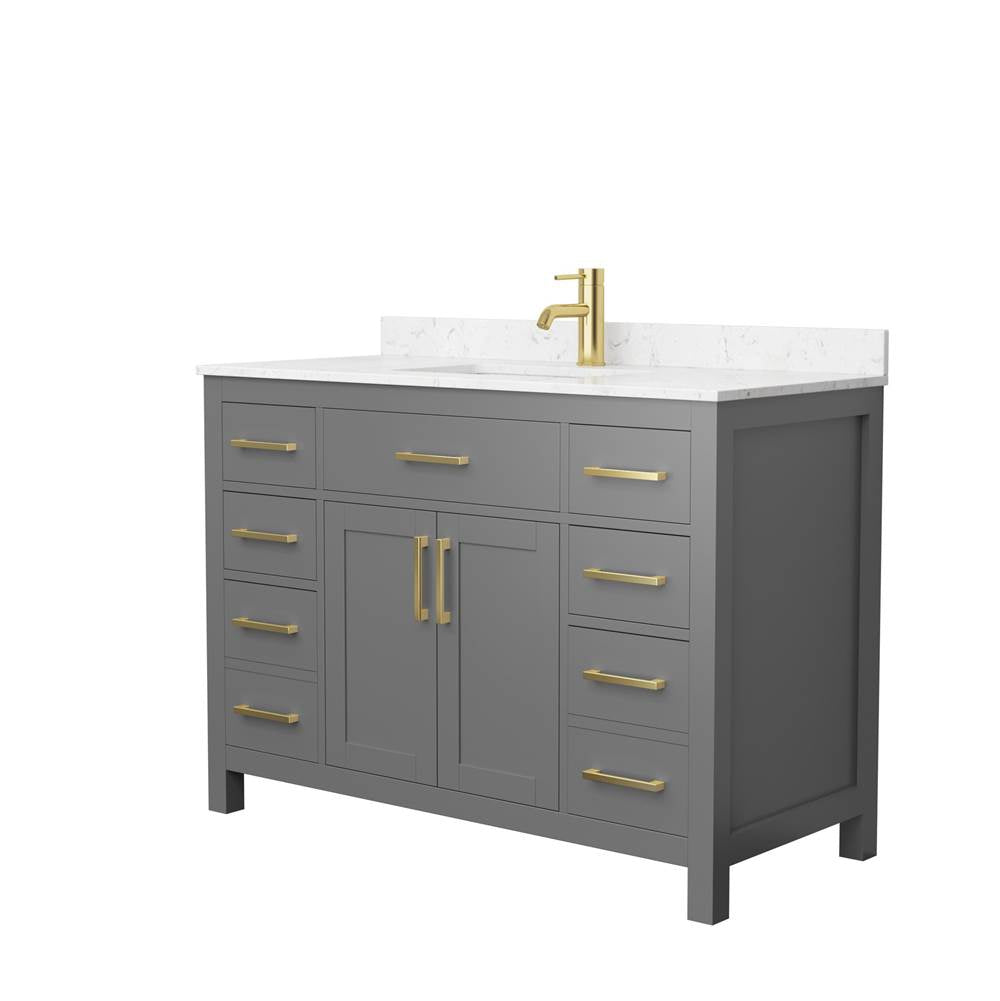 Wyndham Collection - Beckett 48 Inch Single Bathroom Vanity in Dark Gray, Carrara Cultured Marble Countertop, Undermount Square Sink, Brushed Gold Trim