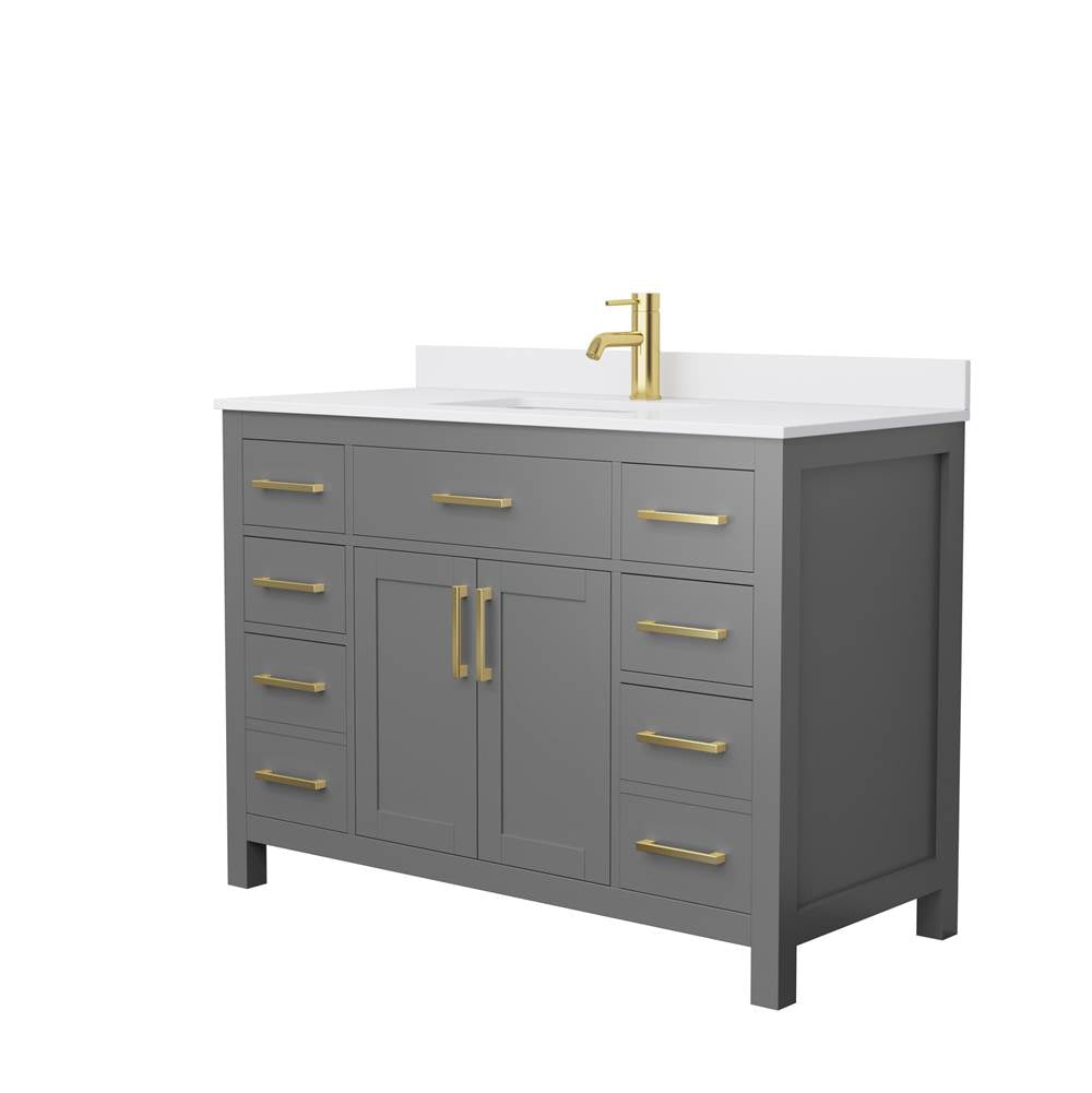 Wyndham Collection - Beckett 48 Inch Single Bathroom Vanity in Dark Gray, White Cultured Marble Countertop, Undermount Square Sink, Brushed Gold Trim