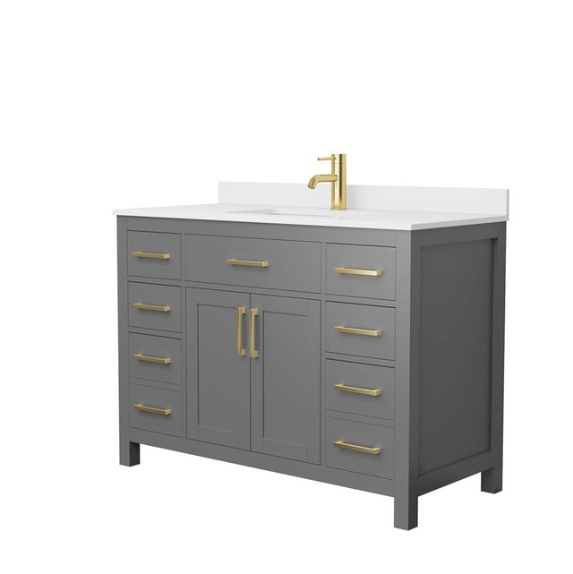 Wyndham Collection - Beckett 48 Inch Single Bathroom Vanity in Dark Gray, White Cultured Marble Countertop, Undermount Square Sink, Brushed Gold Trim