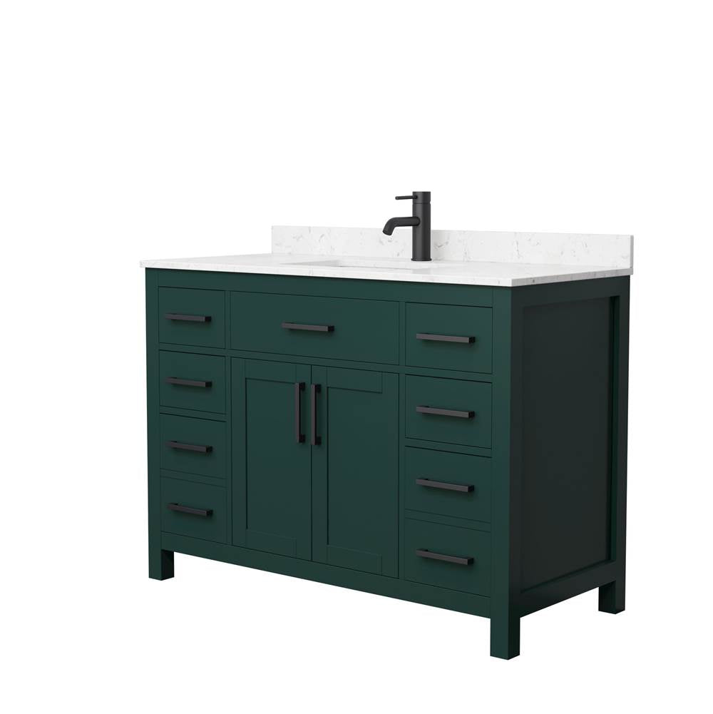 Wyndham Collection - Beckett 48 Inch Single Bathroom Vanity in Green, Carrara Cultured Marble Countertop, Undermount Square Sink, Matte Black Trim