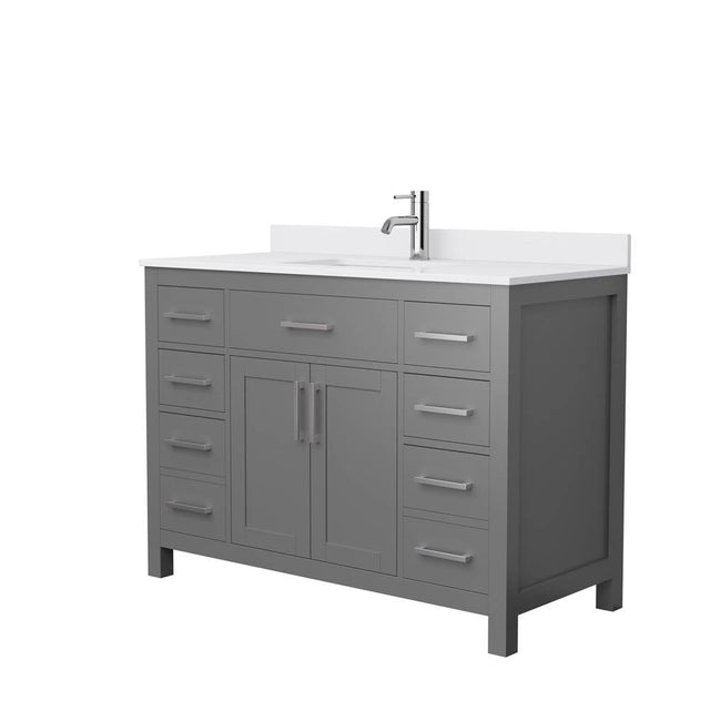 Wyndham Collection - Beckett 48 Inch Single Bathroom Vanity in Dark Gray, White Cultured Marble Countertop, Undermount Square Sink, Brushed Nickel Trim